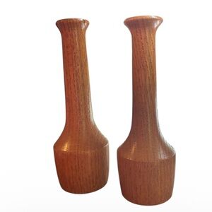 Set of 2 Vintage Oak Bud Vases